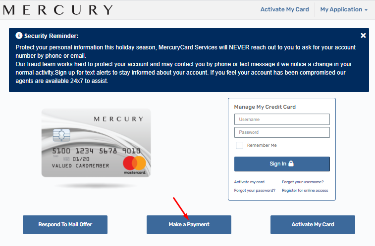 Mercury card payment
