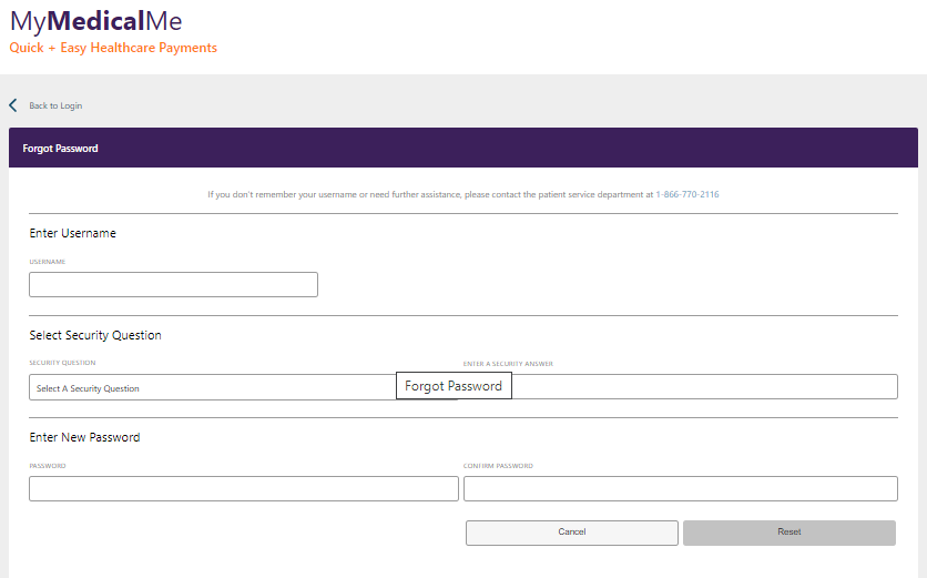 reset mymedicalme.com password