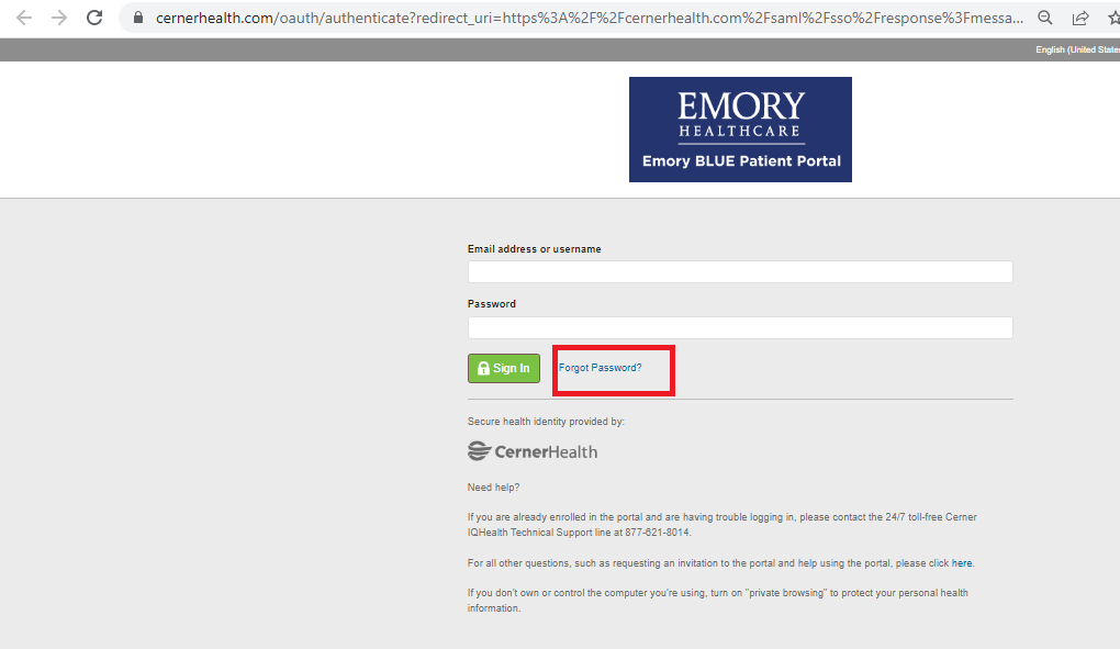 Emory Patient Portal Blue Sign In