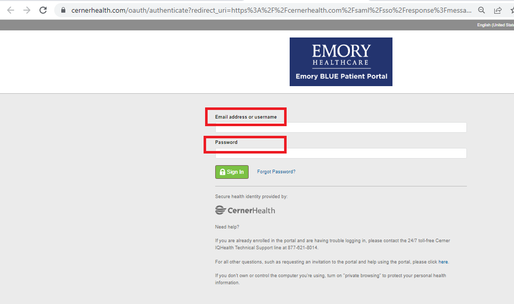 Emory Patient Portal Blue Sign In