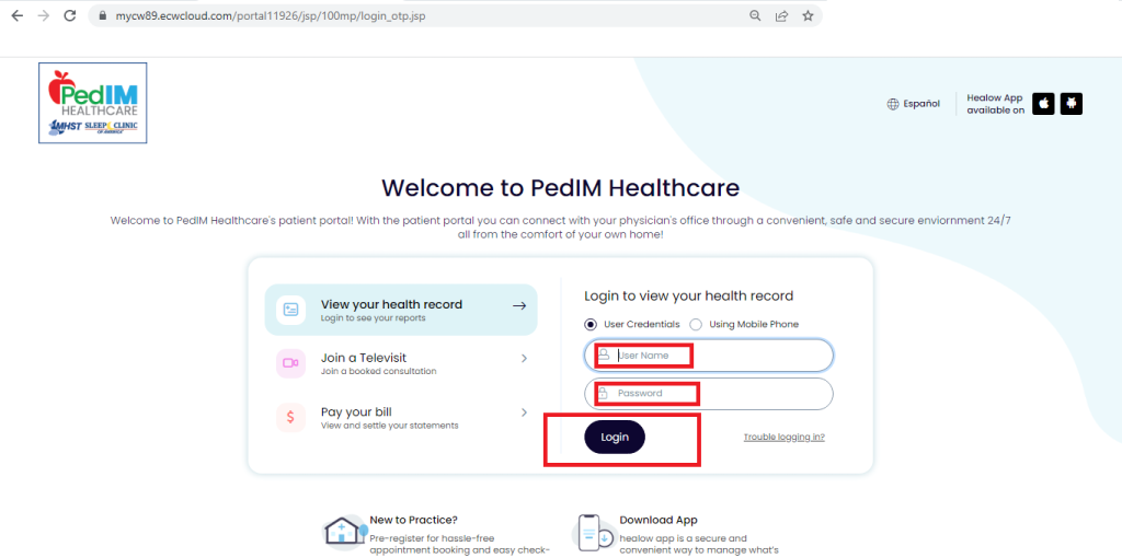 Pedim Healthcare Patient Portal 