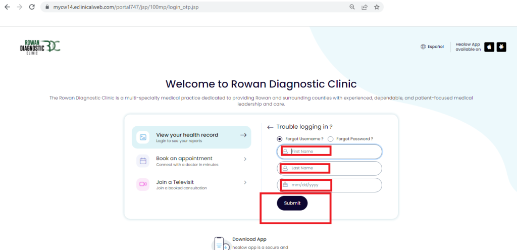 Rowan Diagnostic Patient Portal