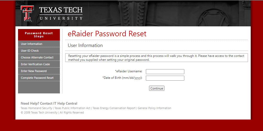 Reset TTU Blackboard Portal Login