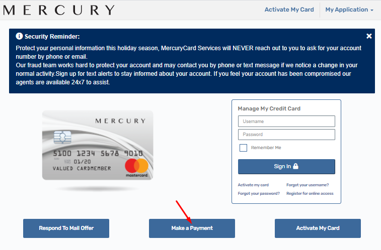 mercury credit card login