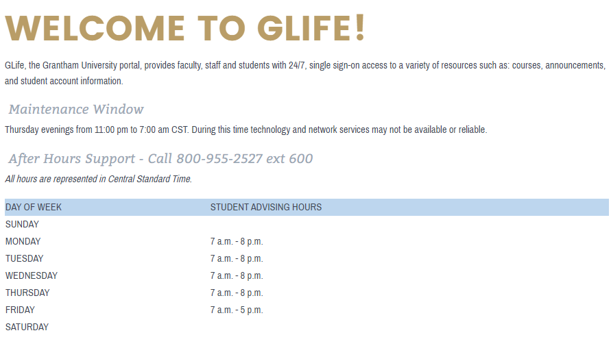 Glife Login Glifeeis grantham edu Grantham University Student Login