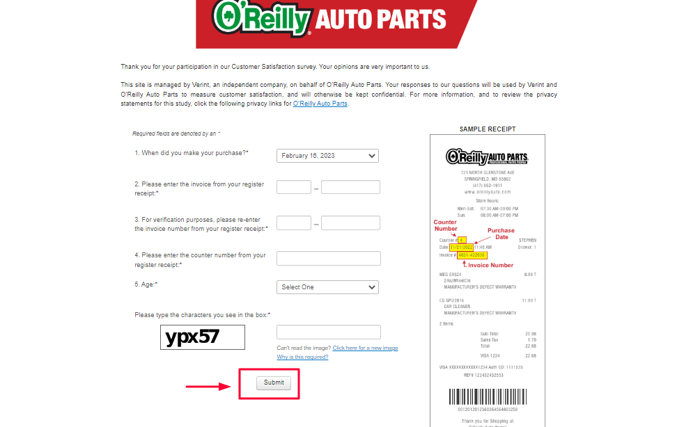 O’Reilly Auto Parts Customer Satisfaction Survey