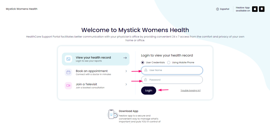 MyStick Women's Health Patient Portal