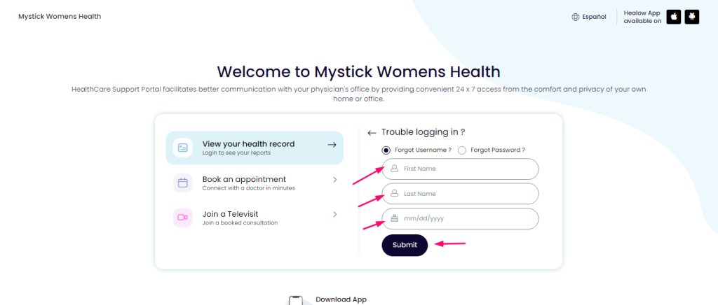 MyStick Women's Health Patient Portal